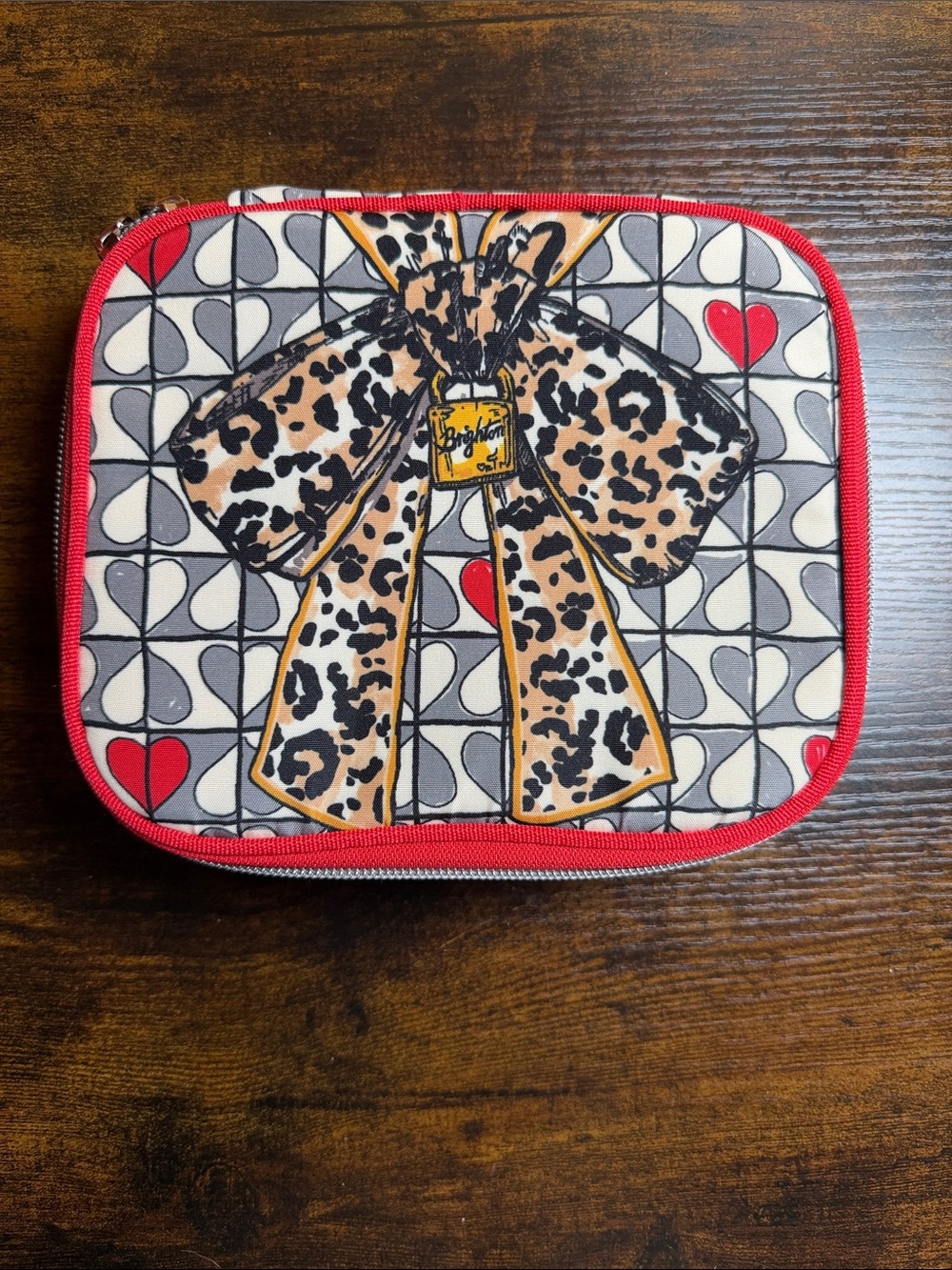 Brighton Leopard Bow Travel Pouch in Red, Black & Tan